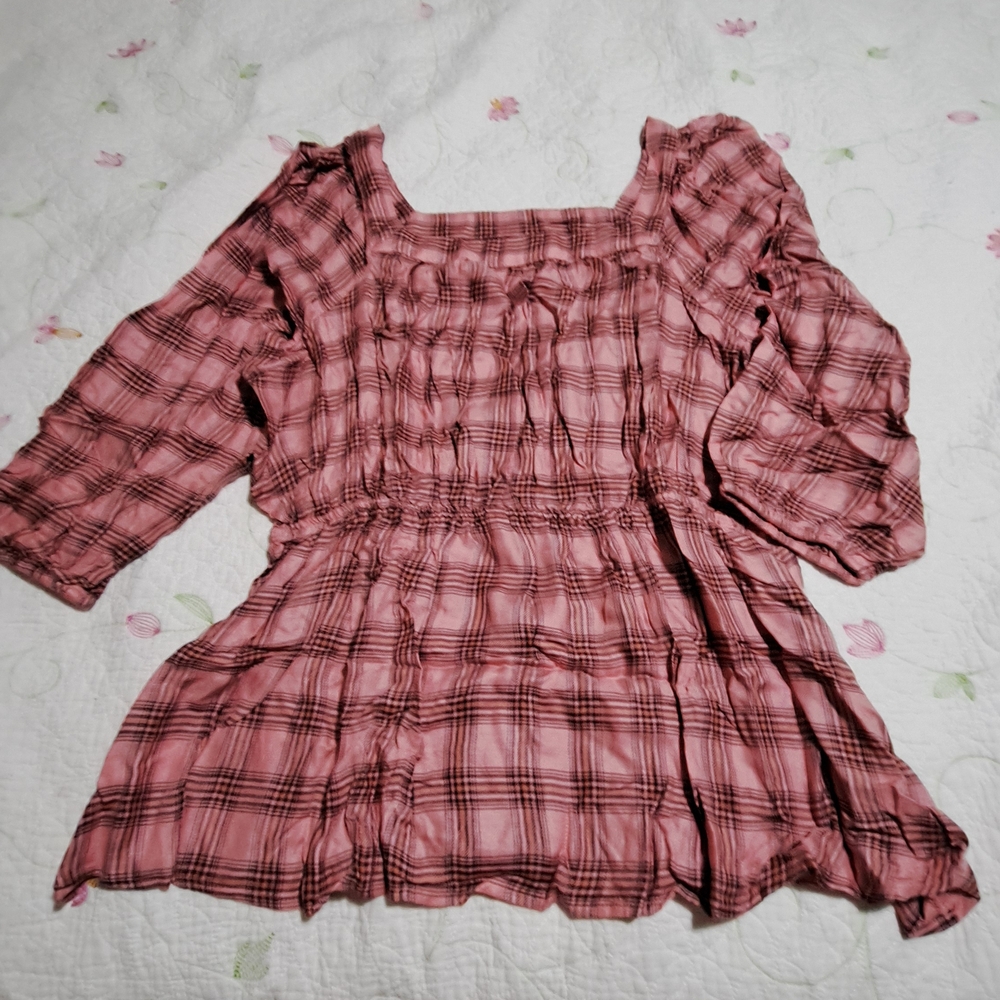 Lane Bryant Pink and Black Plaid Blouse